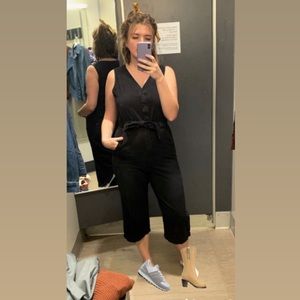 v neck midi length button up black jumpsuit | universal thread